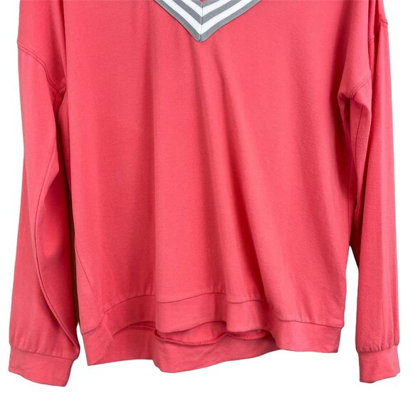 Free Press coral varsity striped v-neck long sleeve lightweight hoodie small - Picture 5 of 12